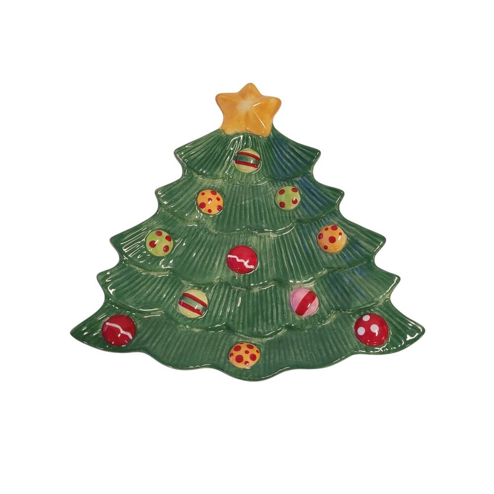 Fitz & Floyd Plate Snowflake & Jake Christmas Tree Ceramic Cookie Decorative